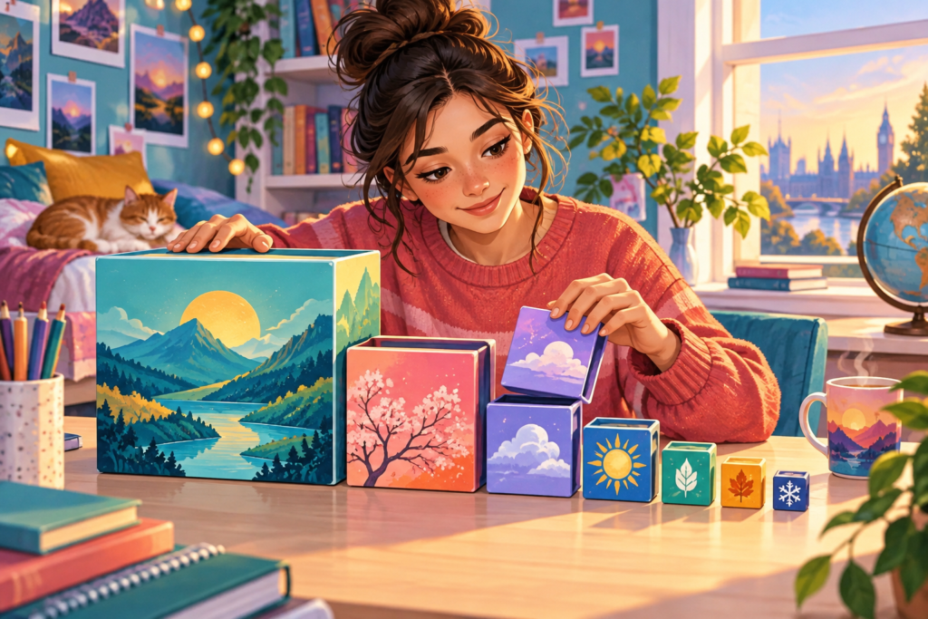 Editorial artwork for “Why does a date begin with the year?”: calendar tiles moving from year to month to day.