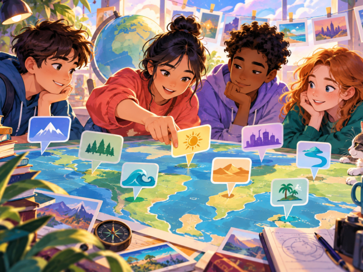 Editorial artwork for “Should a place name be translated?”: abstract map labels without contested borders or named territories.
