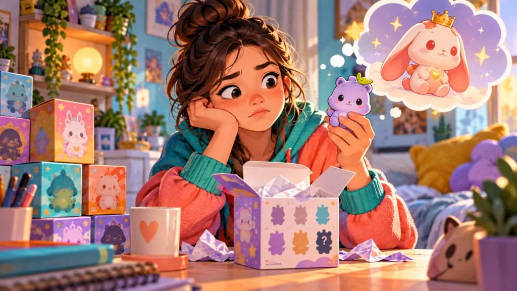 Illustration of a teenager opening a surprise toy box
