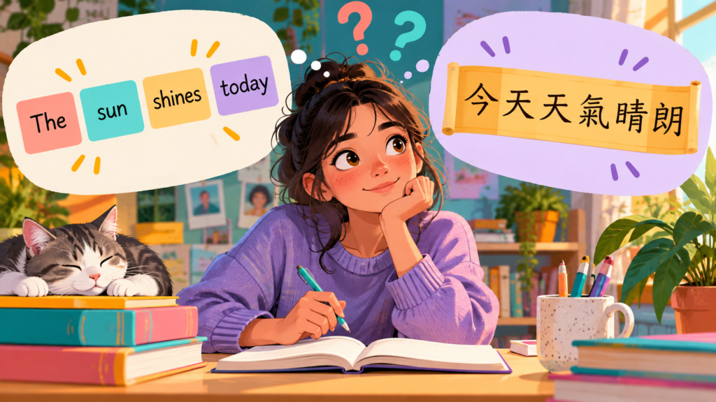 Illustration of Chinese text grouped into words without spaces