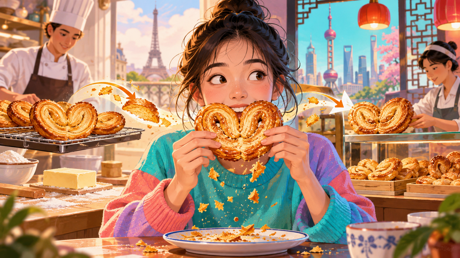 Illustration of a French-style pastry in a Shanghai bakery