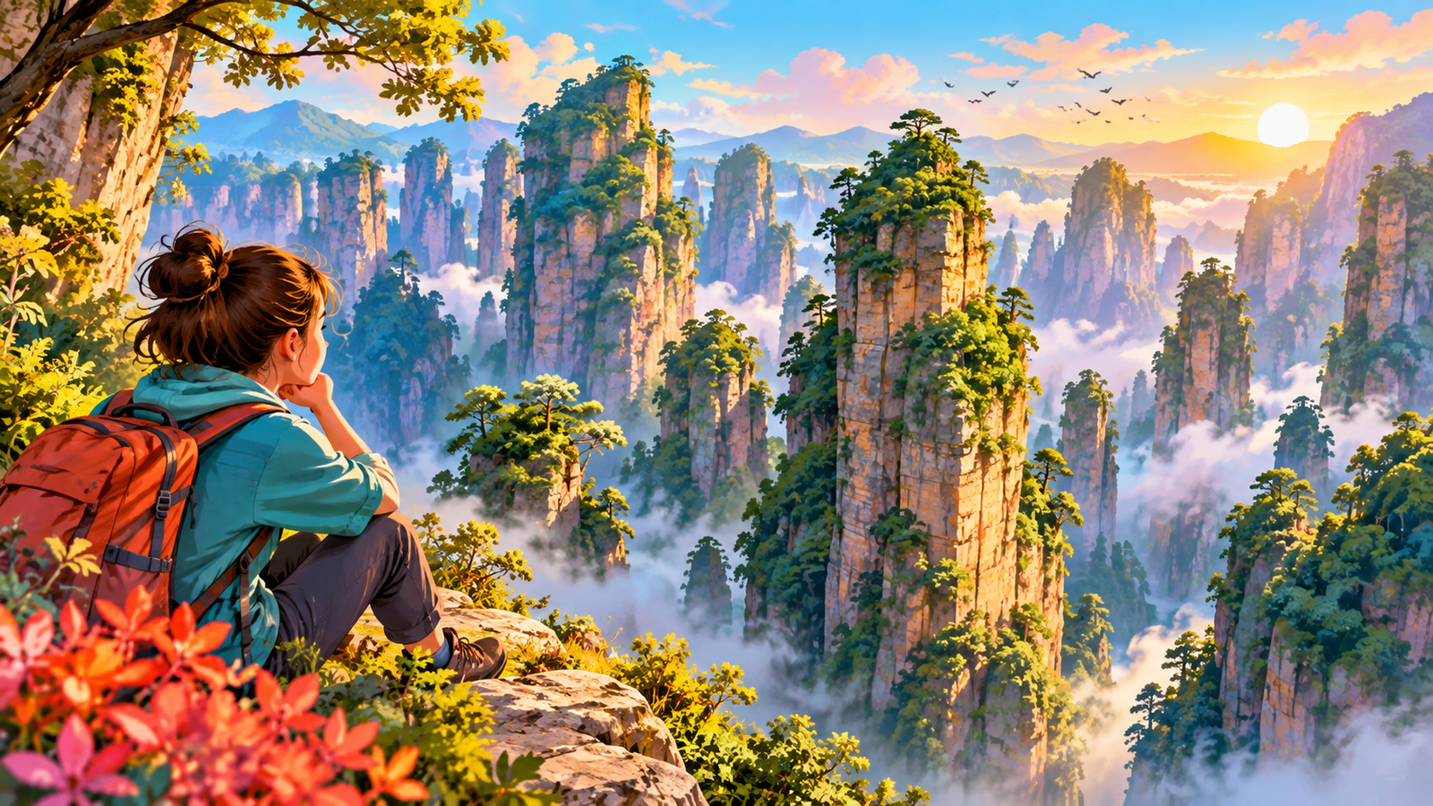 Illustration of rock formations resembling a city skyline