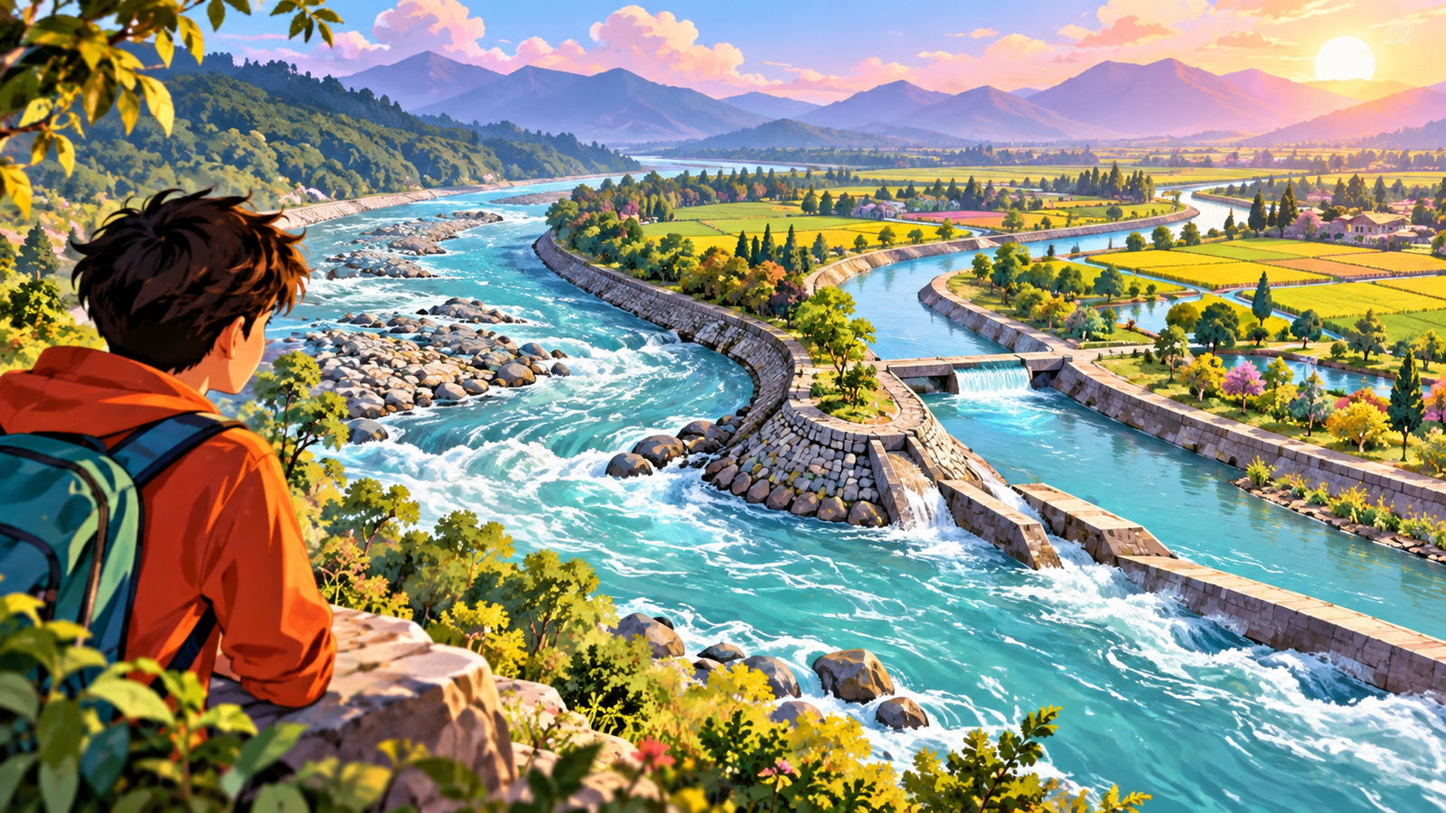 Illustration of an old river-control channel and its surroundings