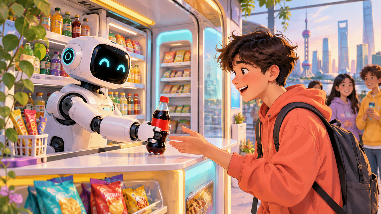 Illustration of a robot serving a snack
