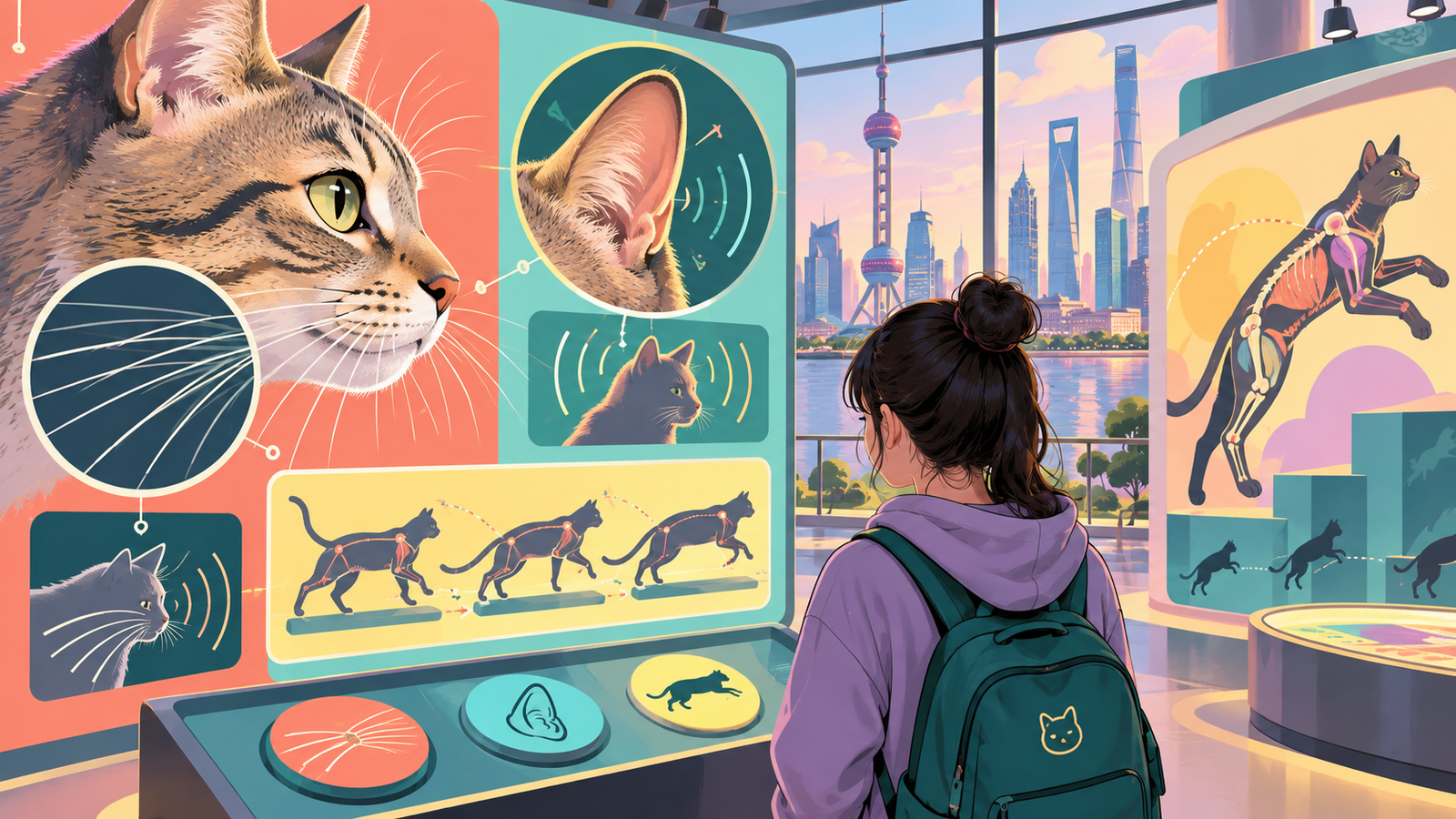 Illustration of a cat-themed science exhibition