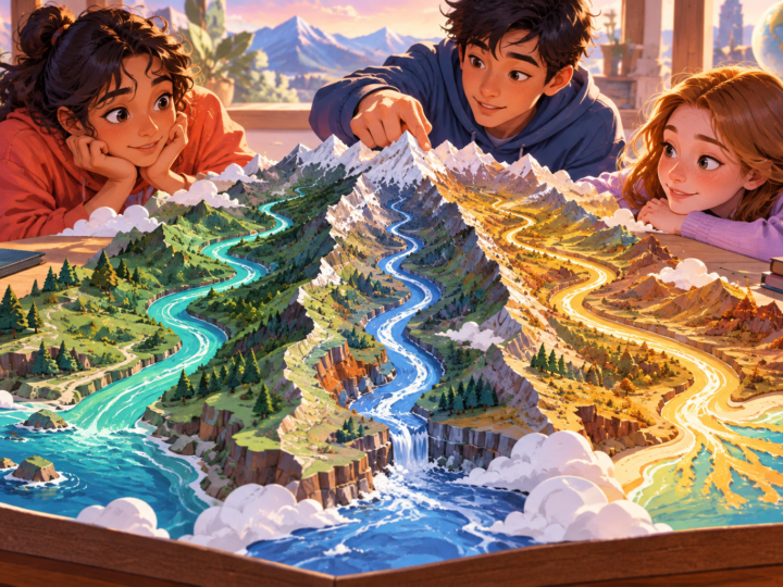 Editorial artwork for “How can three rivers stay apart?”: raised-paper topographic model, schematic rather than navigation map.
