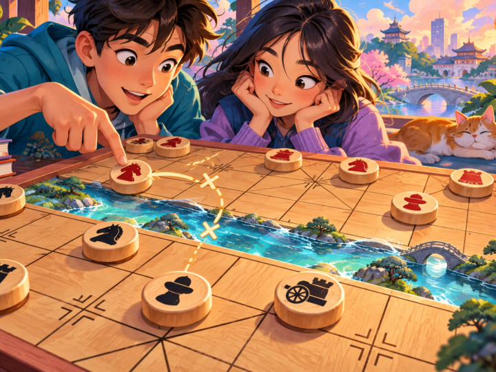 Editorial artwork for “Why is there a river on the board?”: xiangqi board section.