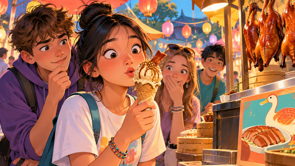 Illustration of an unusual roast-duck-flavoured ice cream