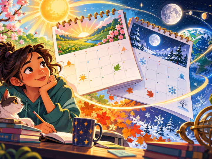 Editorial artwork for “Why does New Year move on our calendar?”: two overlapping calendars with.