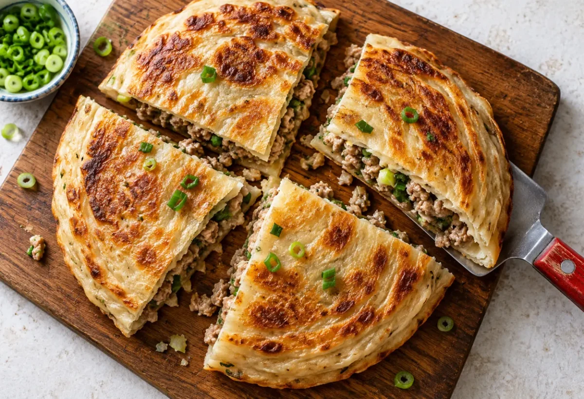 Layered Chinese meat pies.