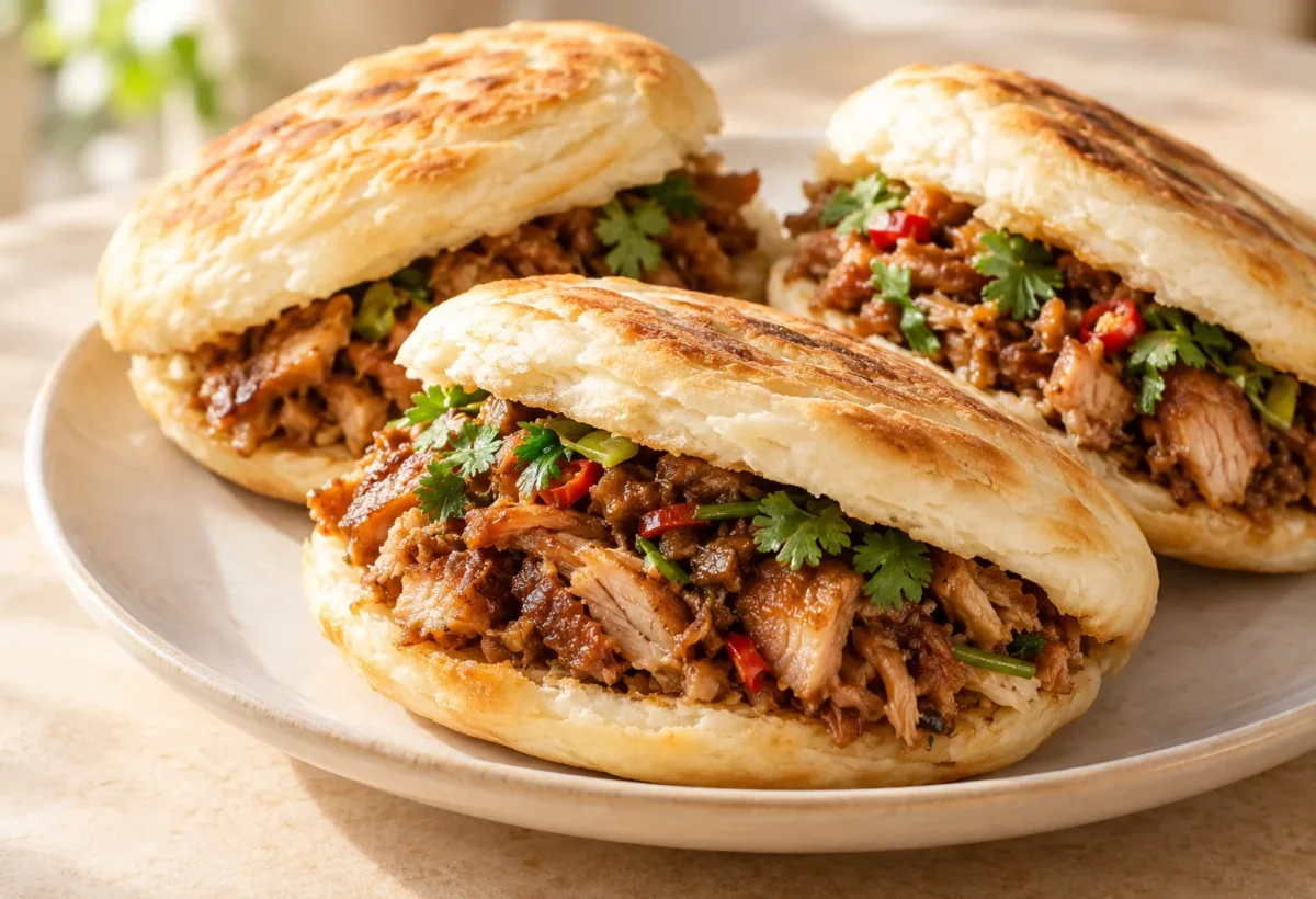 Rou jia mo pork sandwiches served ready to eat.