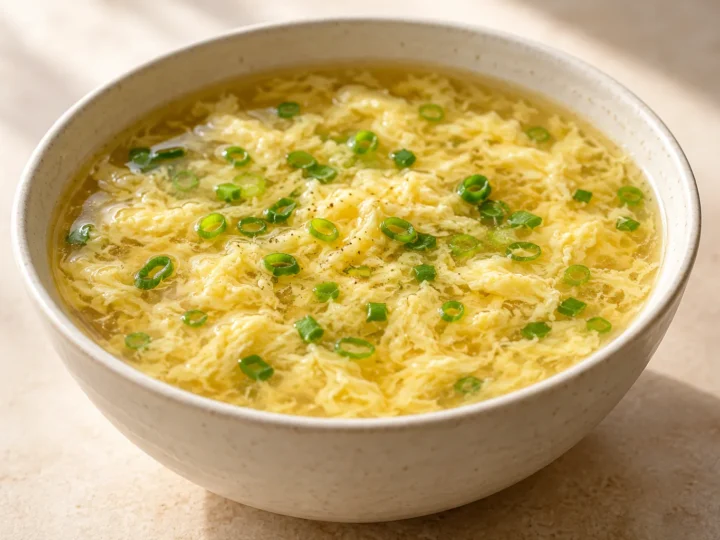 Classic egg-drop soup served ready to eat.