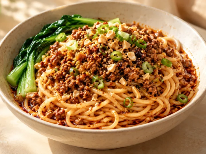 Dan dan noodles served ready to eat.