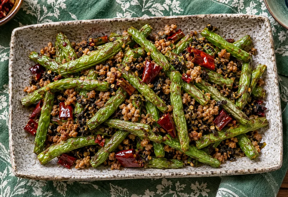 Sichuan dry-fried green beans.