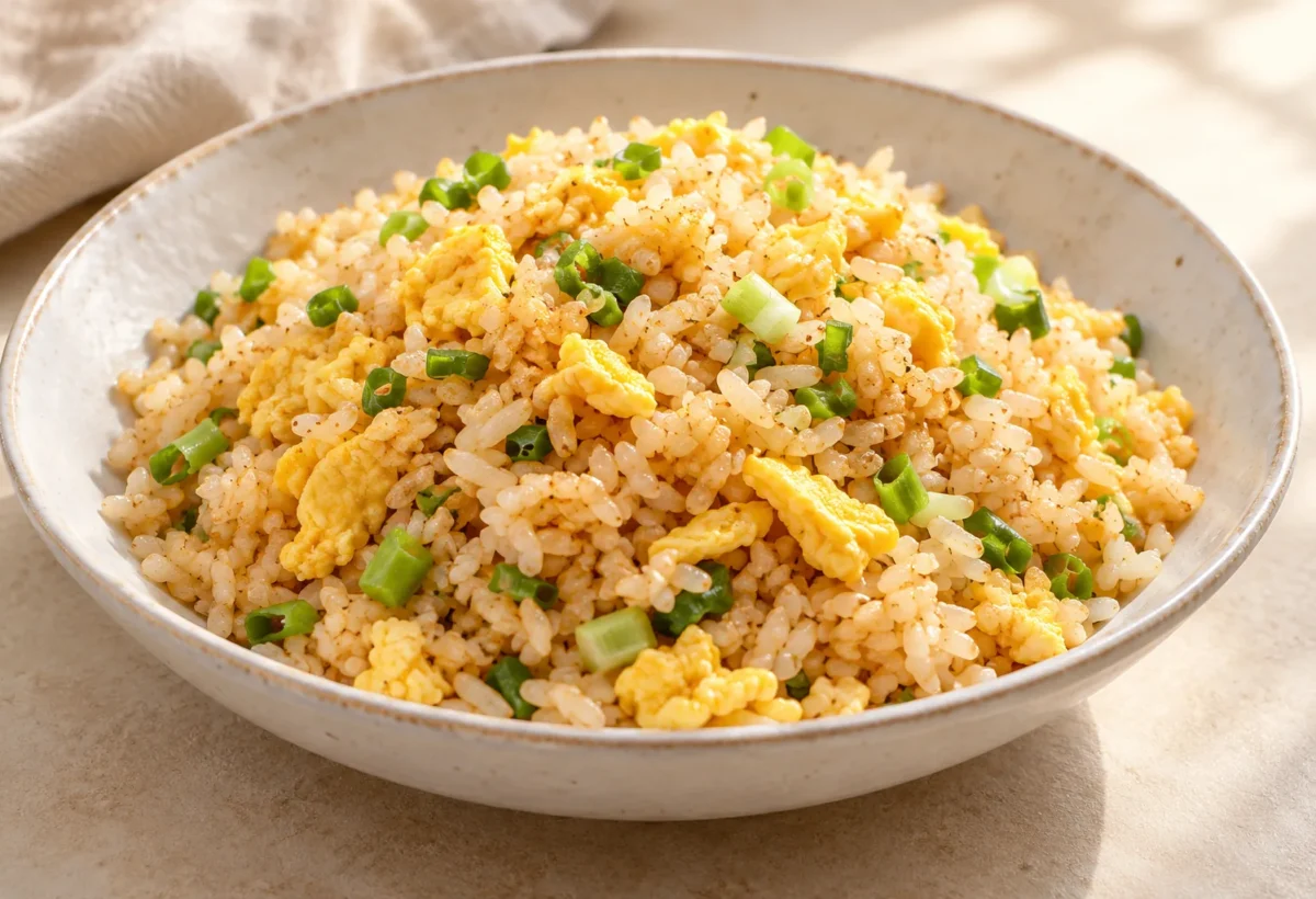 Egg fried rice served ready to eat.