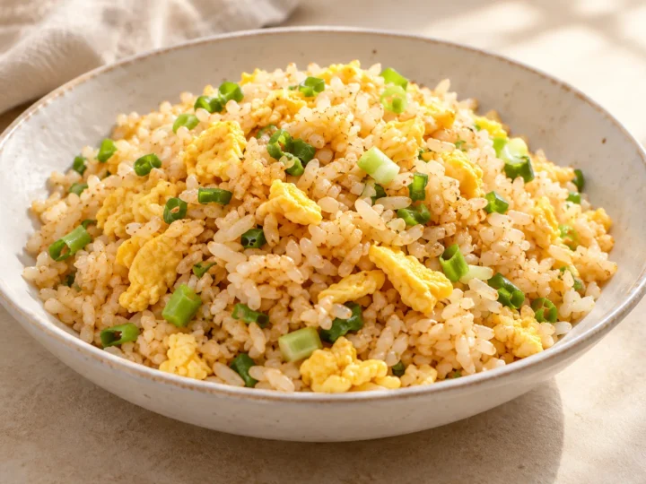 Egg fried rice served ready to eat.
