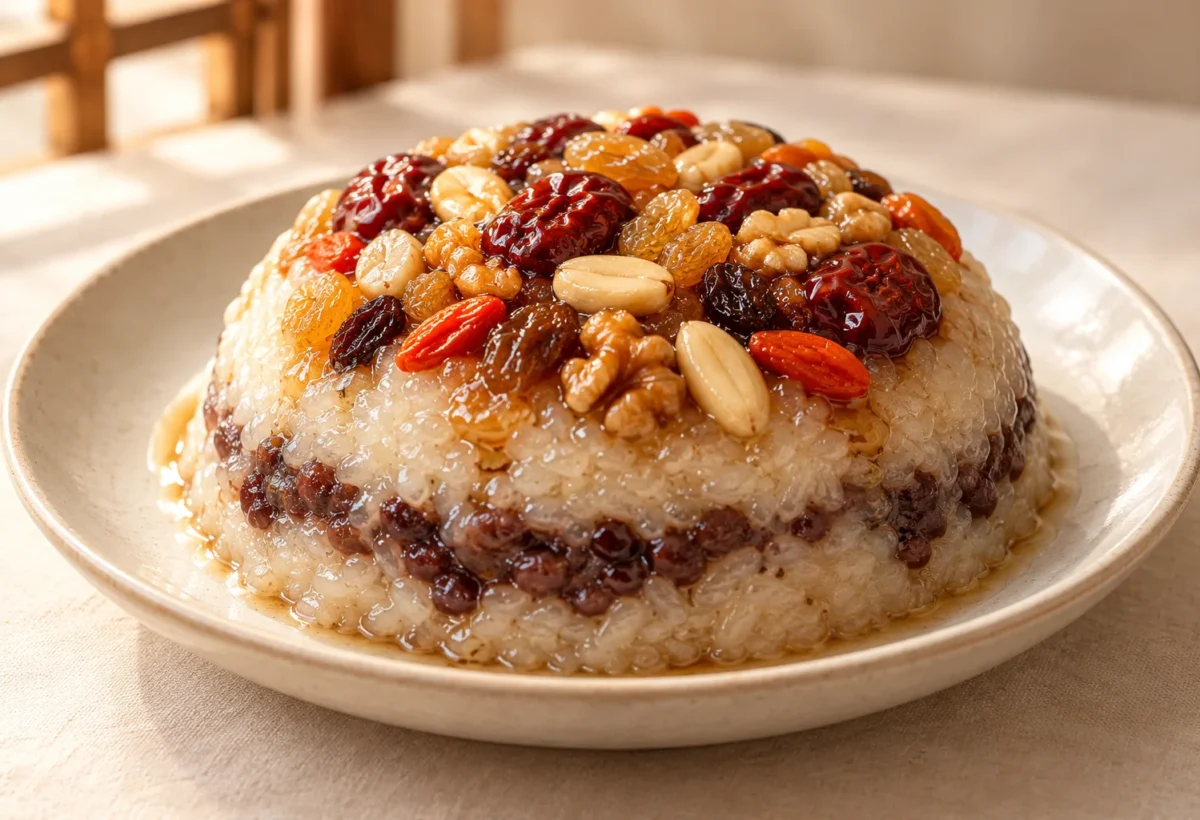 Eight-treasure sticky rice served ready to eat.