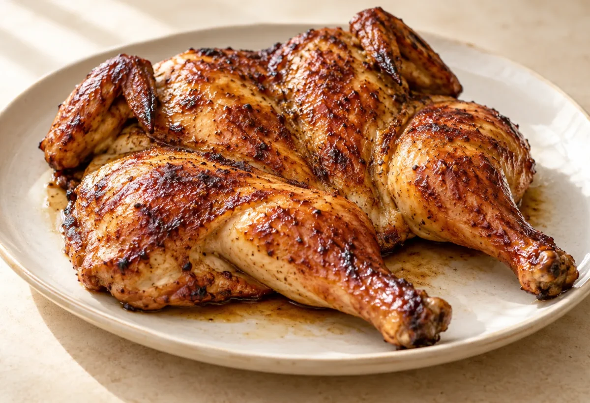 Five-spice roast chicken served ready to eat.