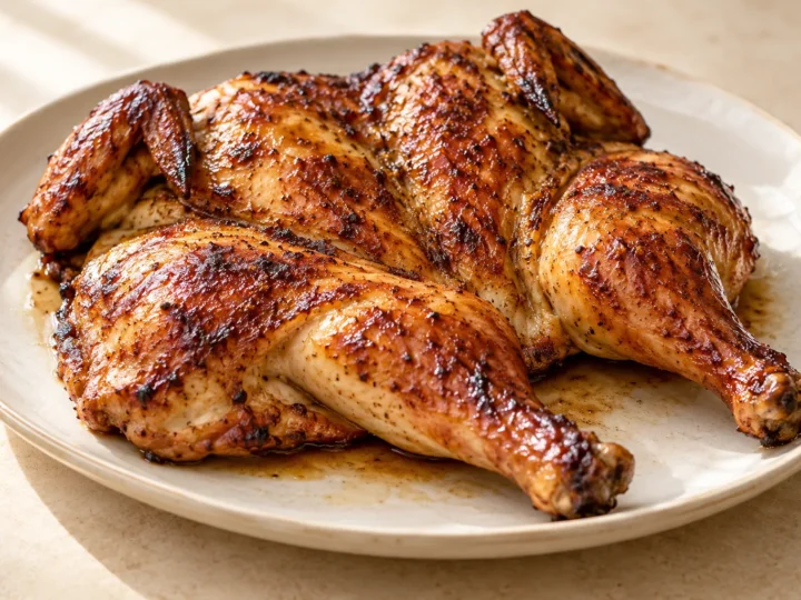 Five-spice roast chicken served ready to eat.