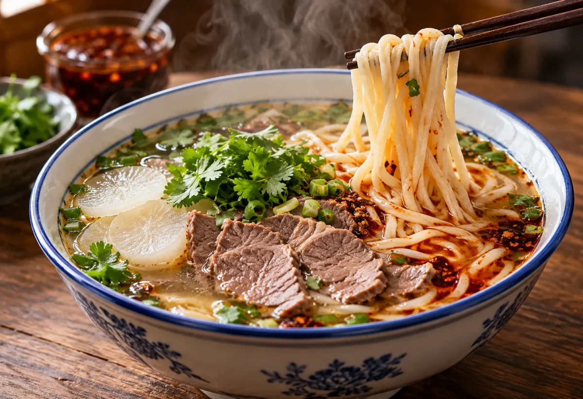 Lanzhou-style beef noodle soup.