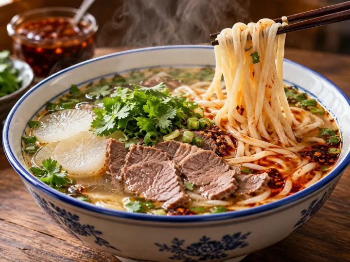 Lanzhou-style beef noodle soup.