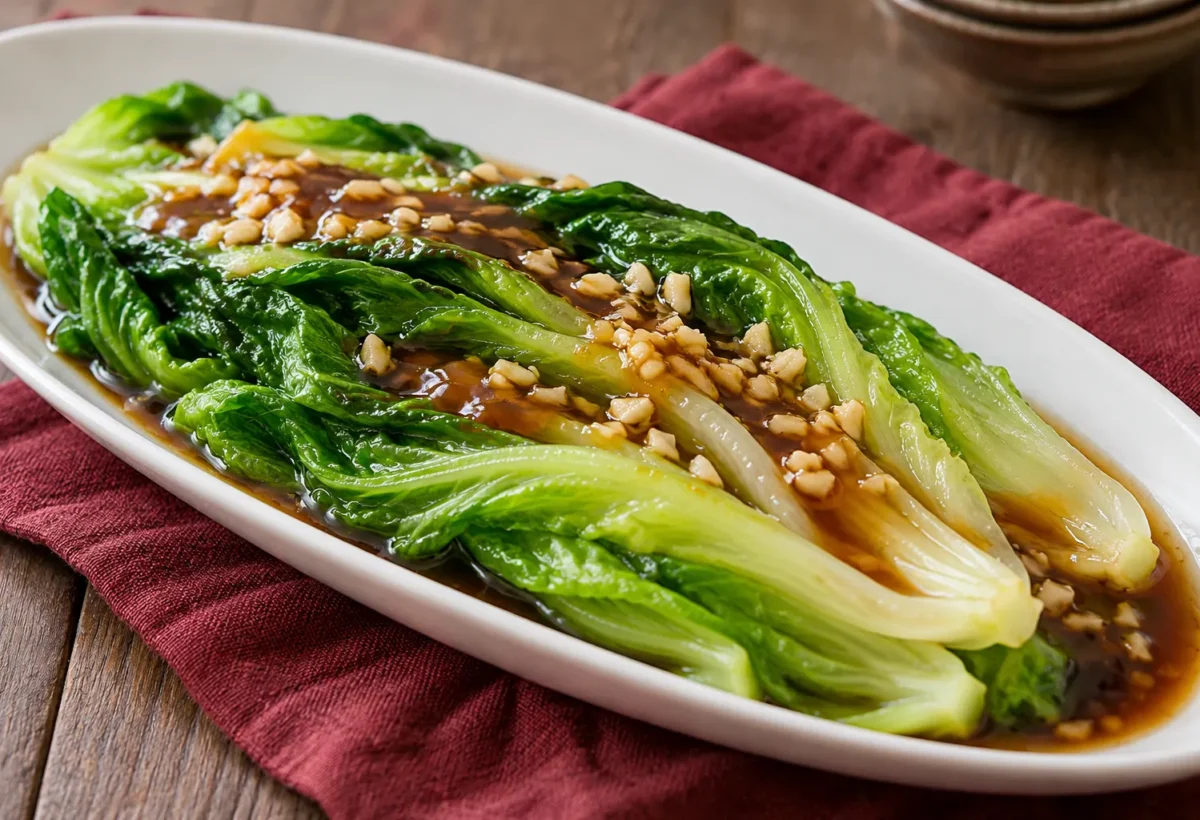 Blanched lettuce with oyster sauce.
