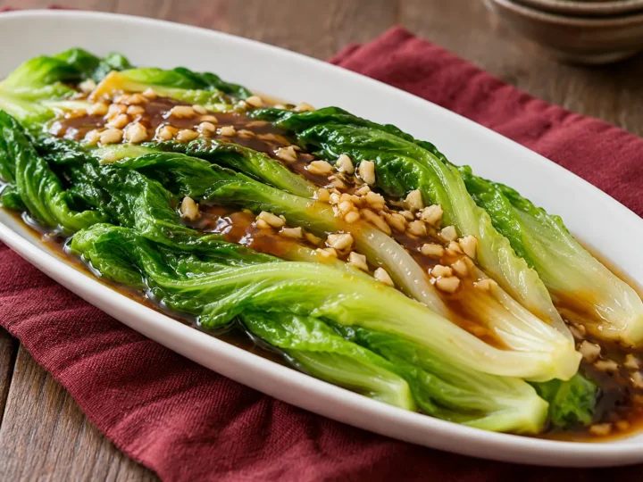 Blanched lettuce with oyster sauce.
