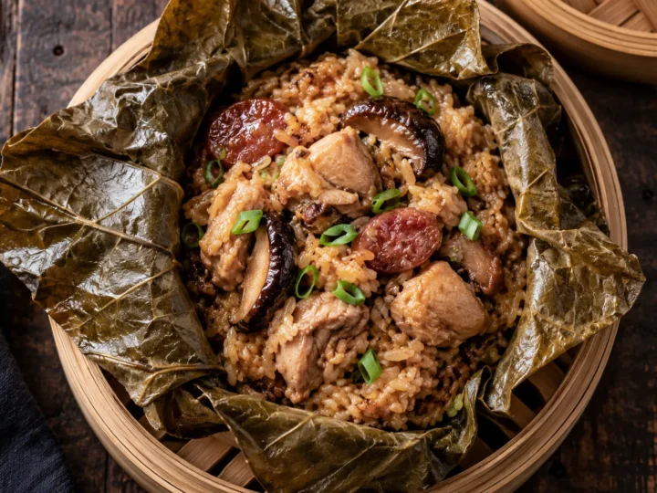 Lotus-leaf sticky rice with chicken.