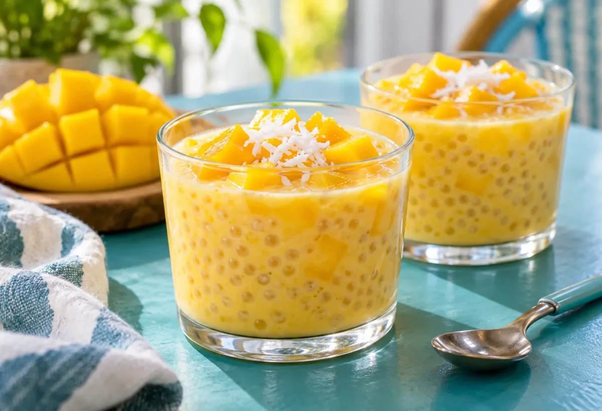 Mango and coconut sago cups.
