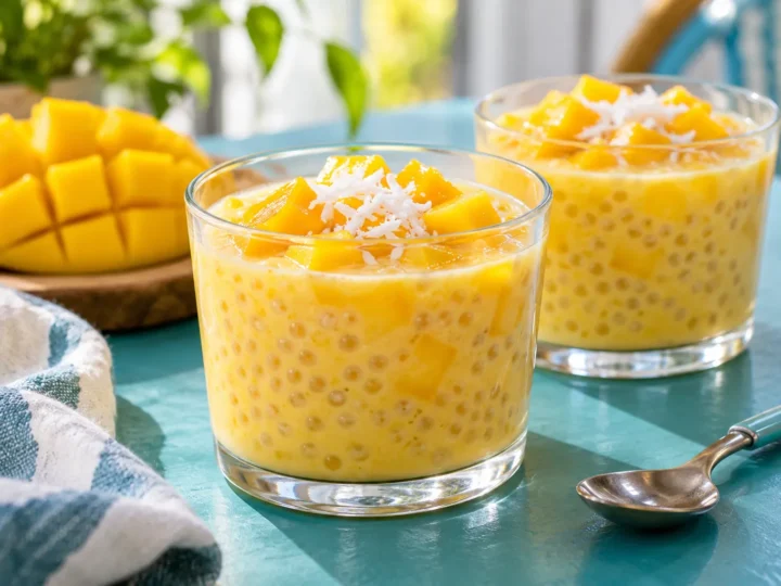 Mango and coconut sago cups.