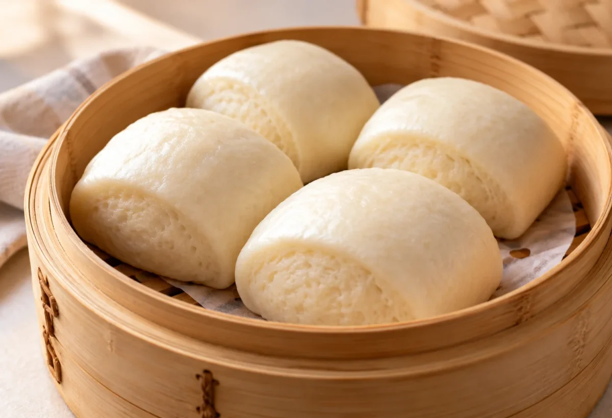 Soft mantou steamed buns served ready to eat.