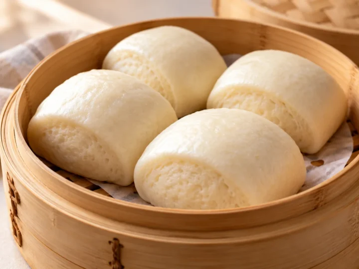 Soft mantou steamed buns served ready to eat.