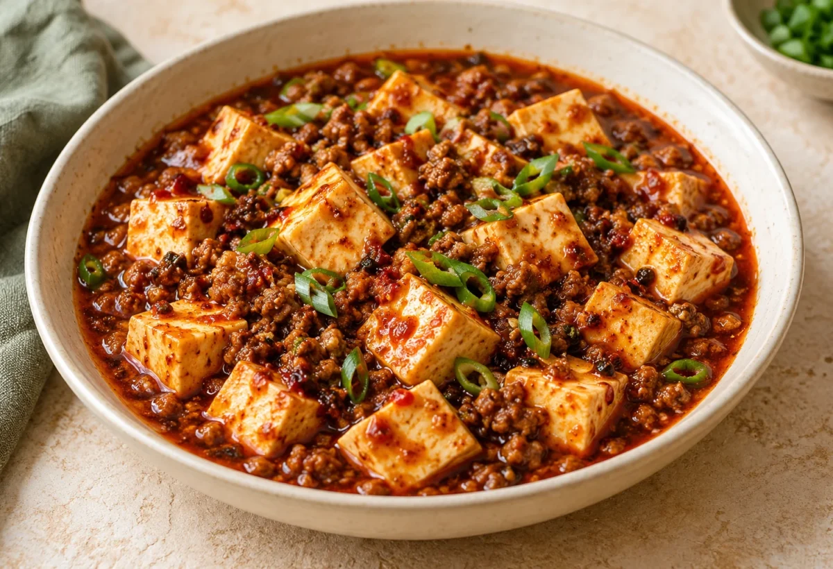 Mapo tofu, your heat level served ready to eat.