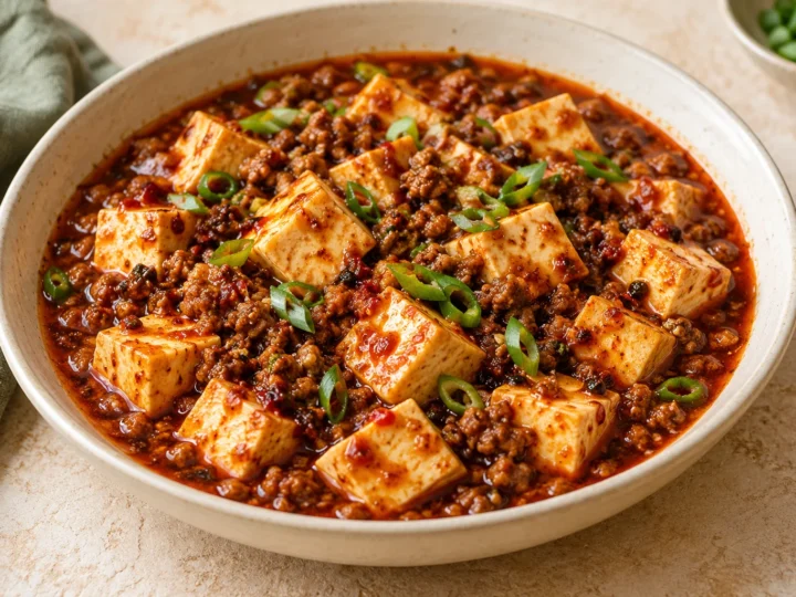 Mapo tofu, your heat level served ready to eat.