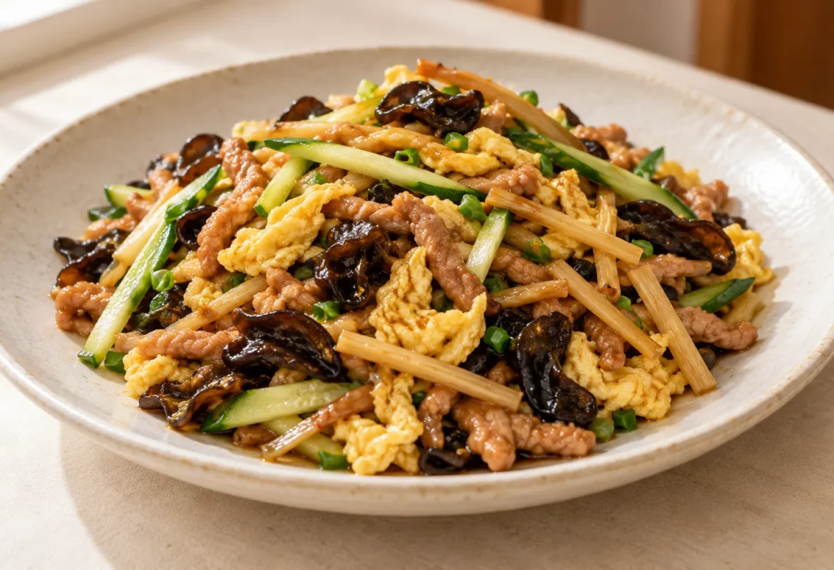 Moo shu pork served ready to eat.