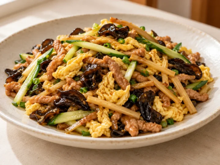Moo shu pork served ready to eat.