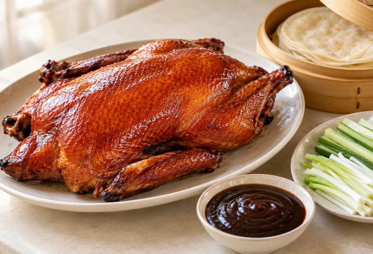 Home-style Peking duck served ready to eat.