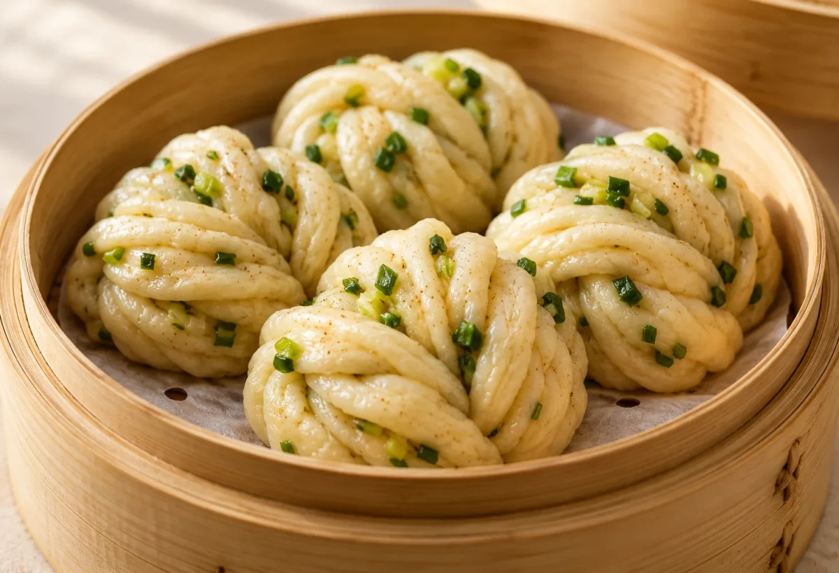 Spring-onion flower rolls served ready to eat.