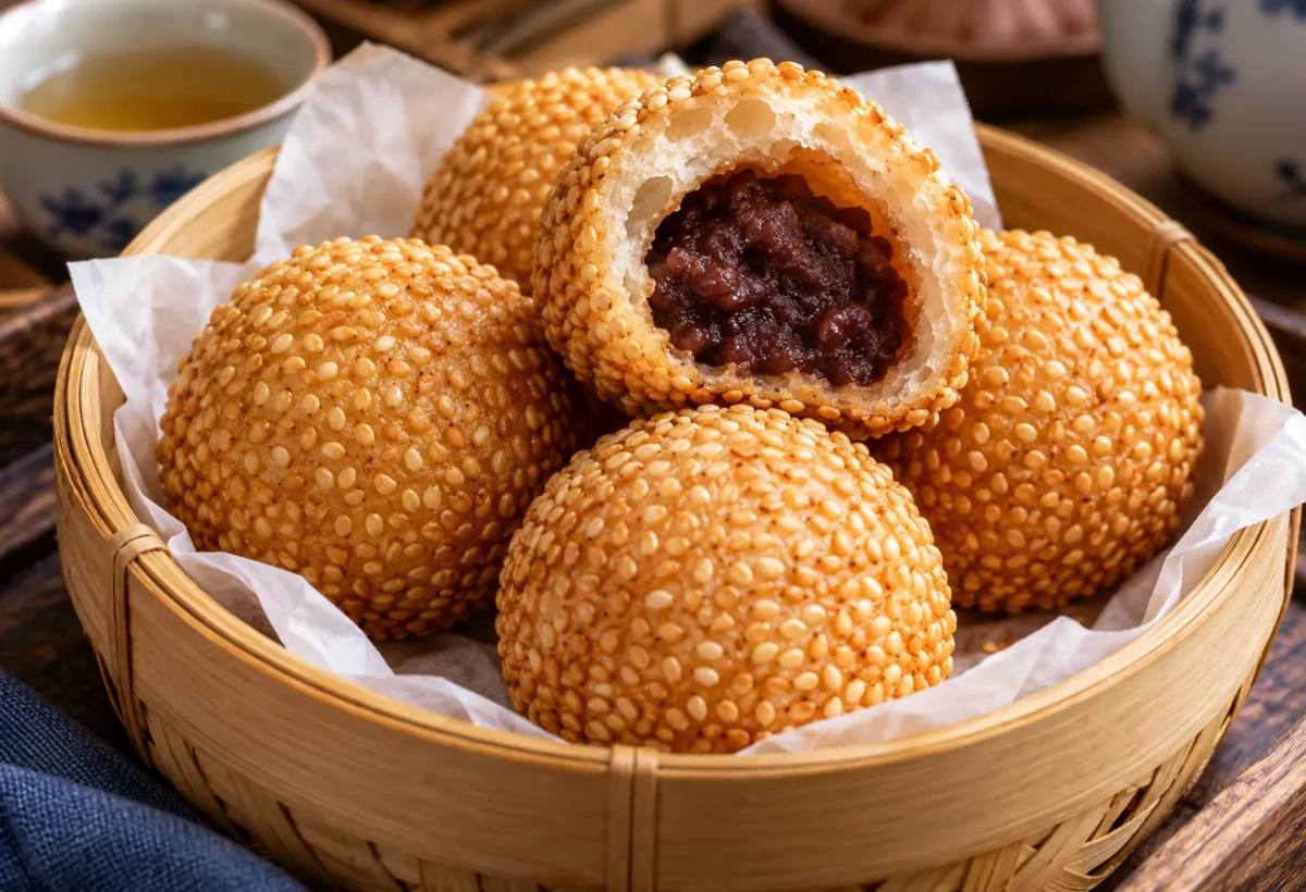 Crisp sesame balls with red-bean filling.