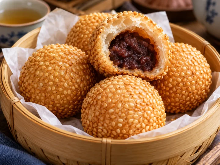 Crisp sesame balls with red-bean filling.