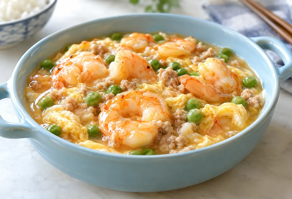 Prawns in lobster-style sauce.