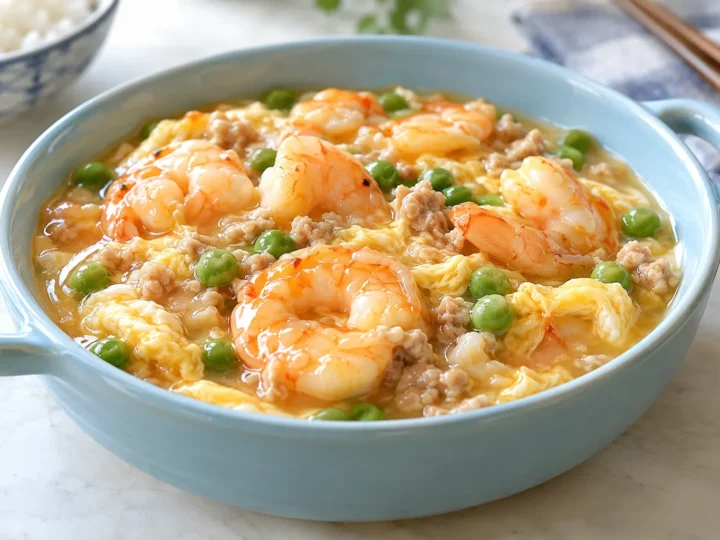 Prawns in lobster-style sauce.