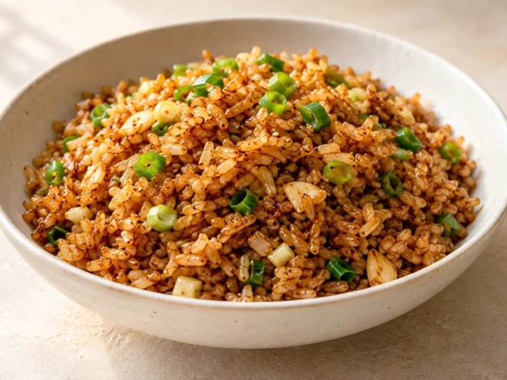 Soy-sauce fried rice served ready to eat.