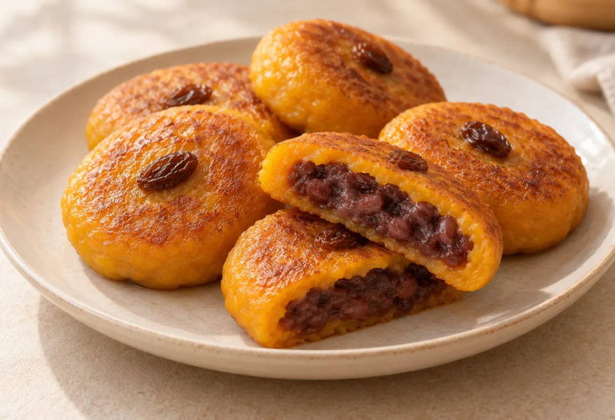 Sticky-rice pumpkin cakes served ready to eat.