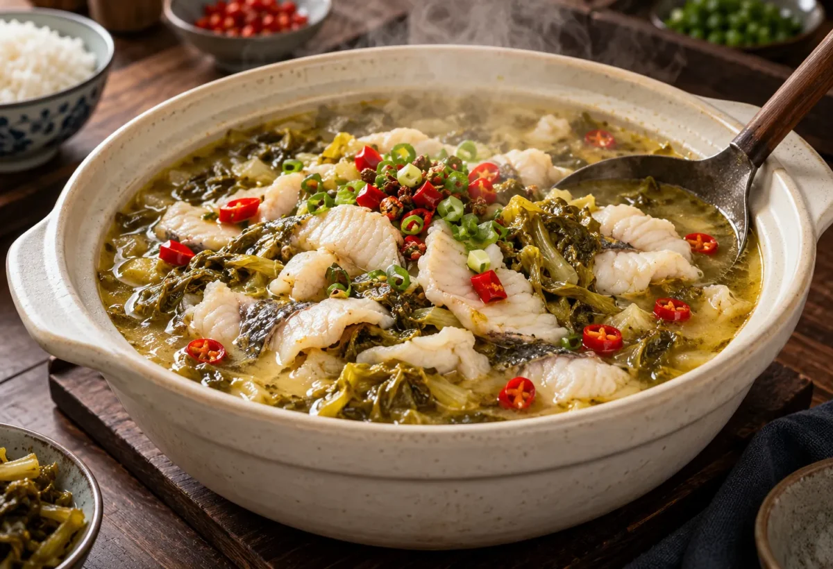 Fish soup with pickled mustard greens.