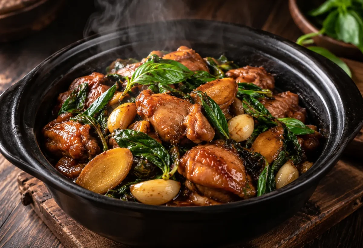Taiwanese three-cup chicken.