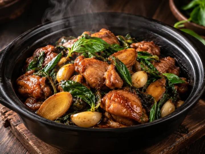 Taiwanese three-cup chicken.