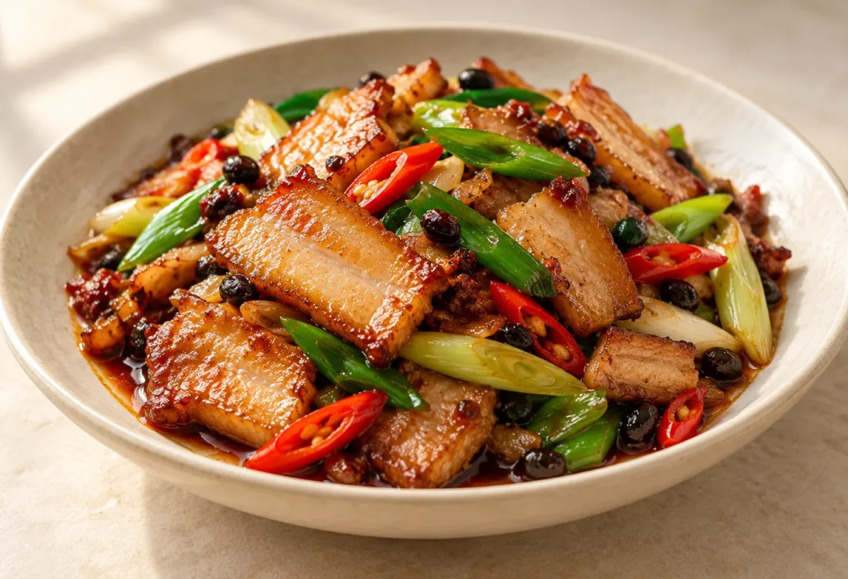 Twice-cooked pork served ready to eat.
