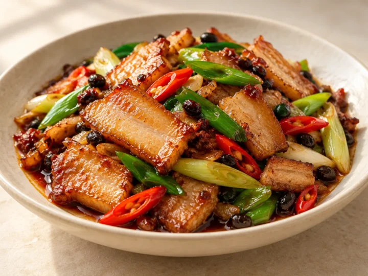 Twice-cooked pork served ready to eat.
