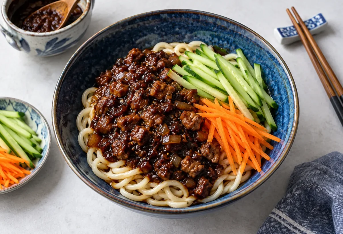 Beijing-style noodles with soybean sauce.